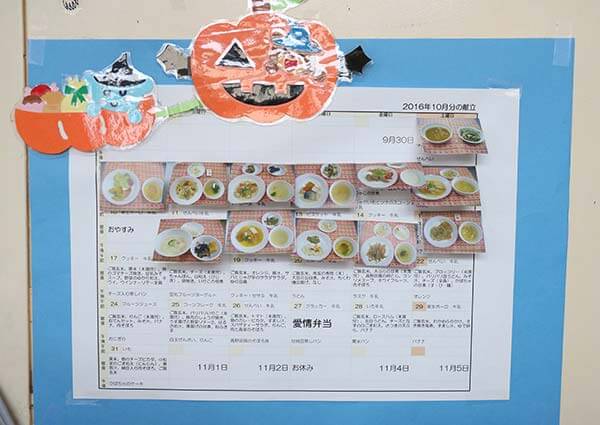 その日の給食の写真を張り付ける献立表